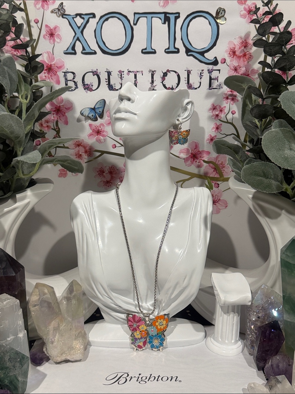 Brighton Colorful Floral Butterfly Pendant Necklace - Silver Chain
